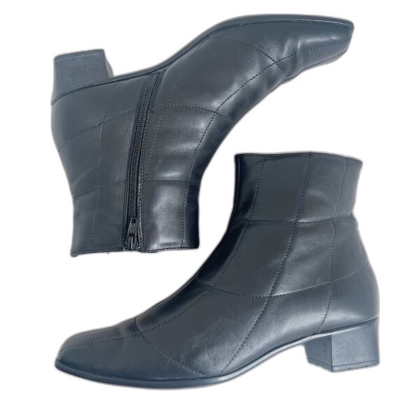 Sesto Meucci y2k Vintage Black Leather Square Toe Booties Quilted Boots Size 8.5 - Picture 1 of 9
